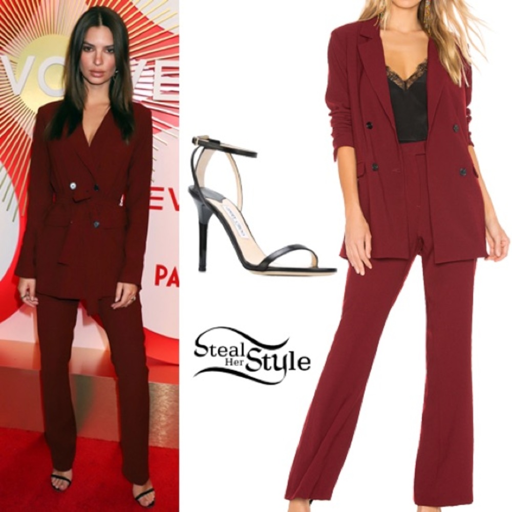 Burgundy pant suit set from L’ academie size small in both jacket and pant.